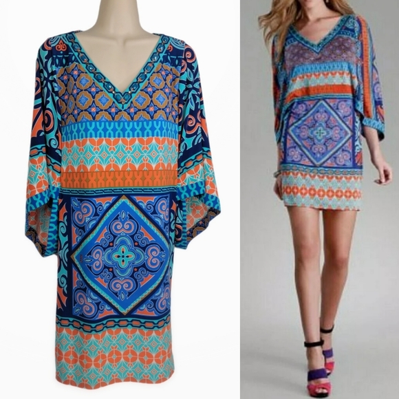 Hale Bob Dresses & Skirts - HALE BOB Jeweled V Neck Tulip Sleeve Dress Sz S